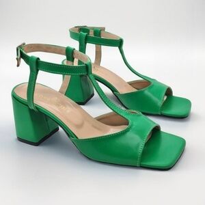 WOMEN'S GREEN OPEN TOE SANDAL HEELS Red Bottom